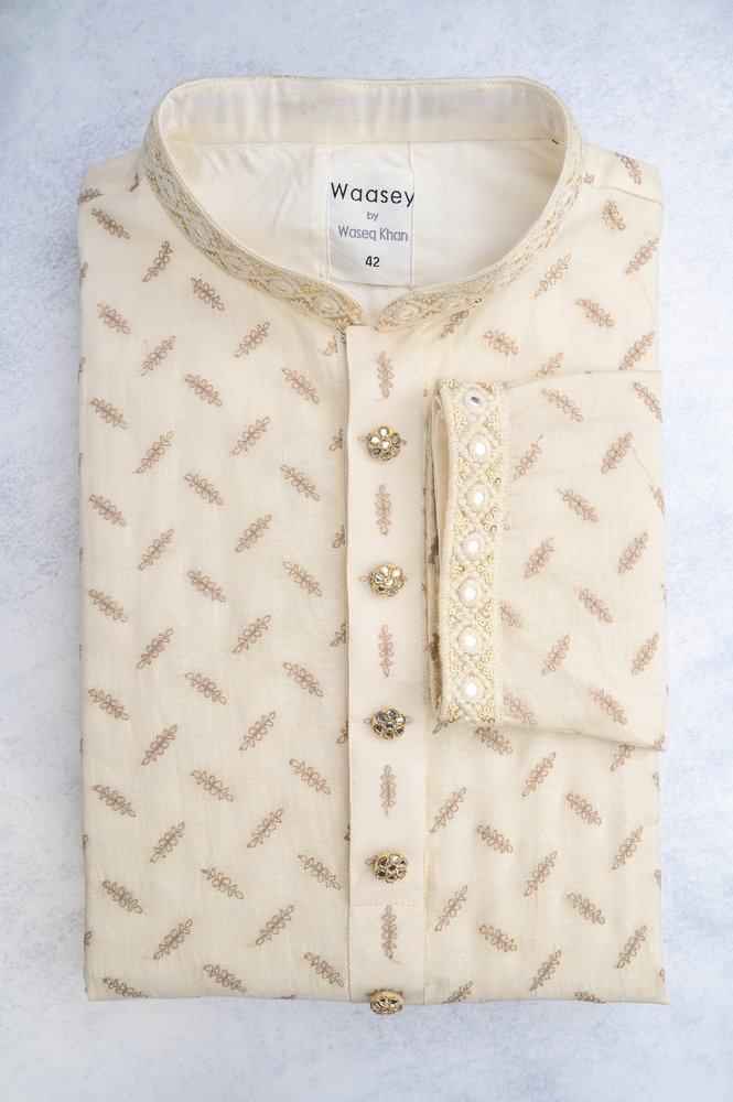 Ivory Lattice Embroidered Panjabi